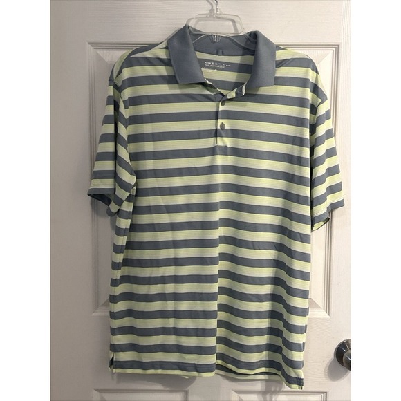 Nike Golf Tour‎ Performance Short Sleeve Polo Shirt Mens L Striped Gray/Yellow - Picture 1 of 7